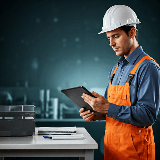 Il tecnico che usa il tablet con Antincendio Digitale